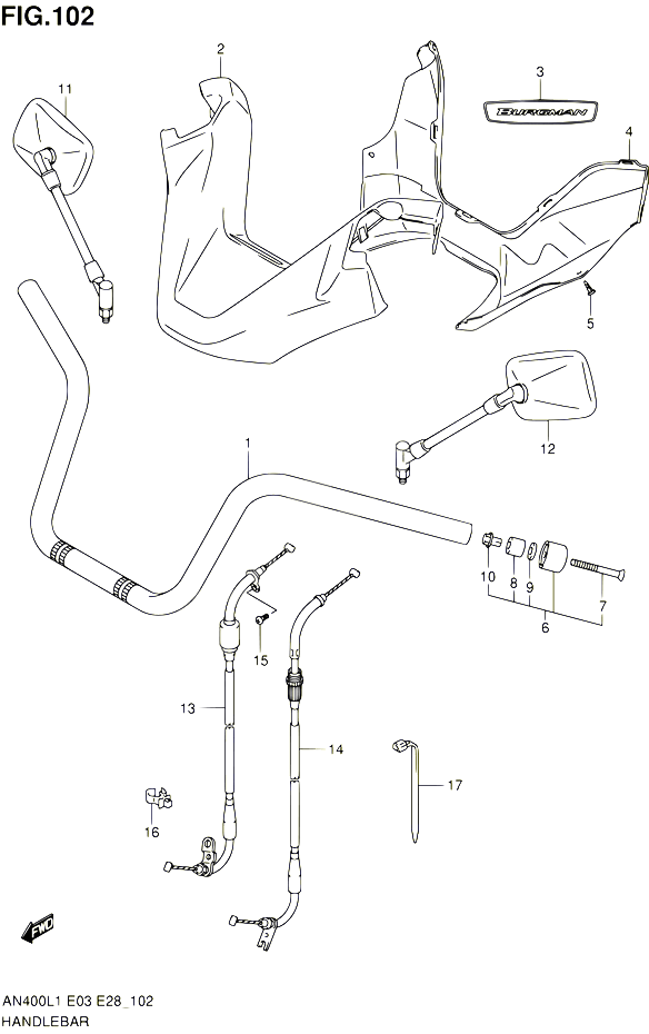 GUIDON AN400AL1 E33 POUR SUZUKI BURGMAN 400 2011 POUR BURGMAN 400 AN400A L1  AN400ZA L1 