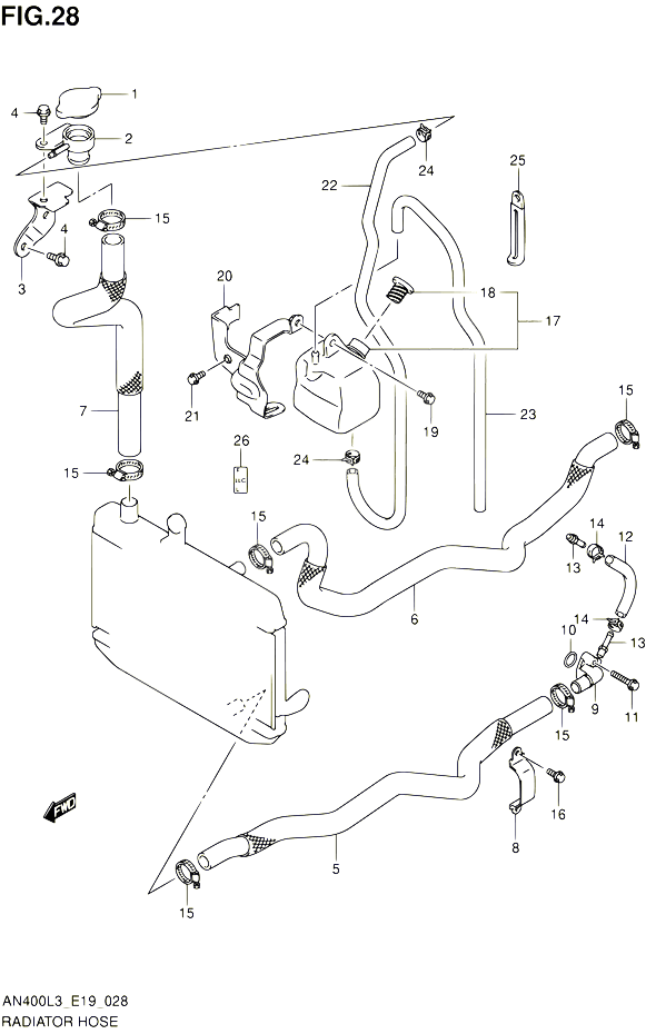 DURITE DE RADIATEUR AN400ZAL3 E02 POUR SUZUKI BURGMAN 400 2013 POUR BURGMAN 400 AN400A L3 