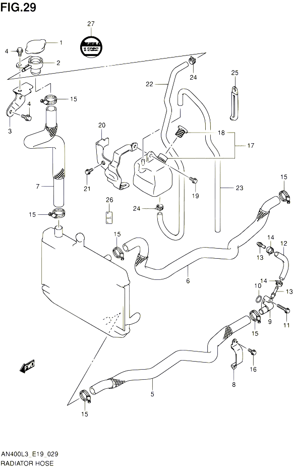 DURITE DE RADIATEUR AN400ZAL3 E19 POUR SUZUKI BURGMAN 400 2013 POUR BURGMAN 400 AN400A L3 