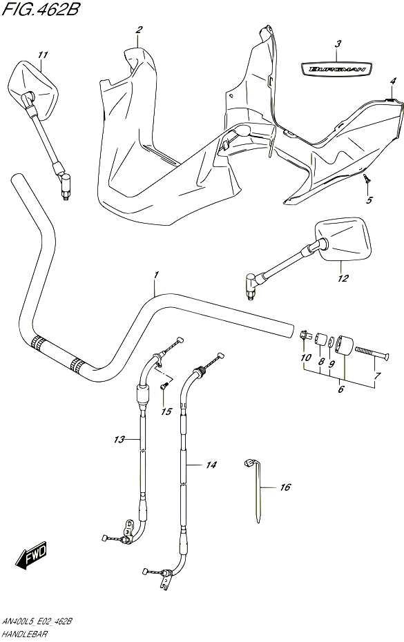 GUIDON AN400AL5 E02 POUR SUZUKI BURGMAN 400 2015 POUR BURGMAN 400 AN400A L5 