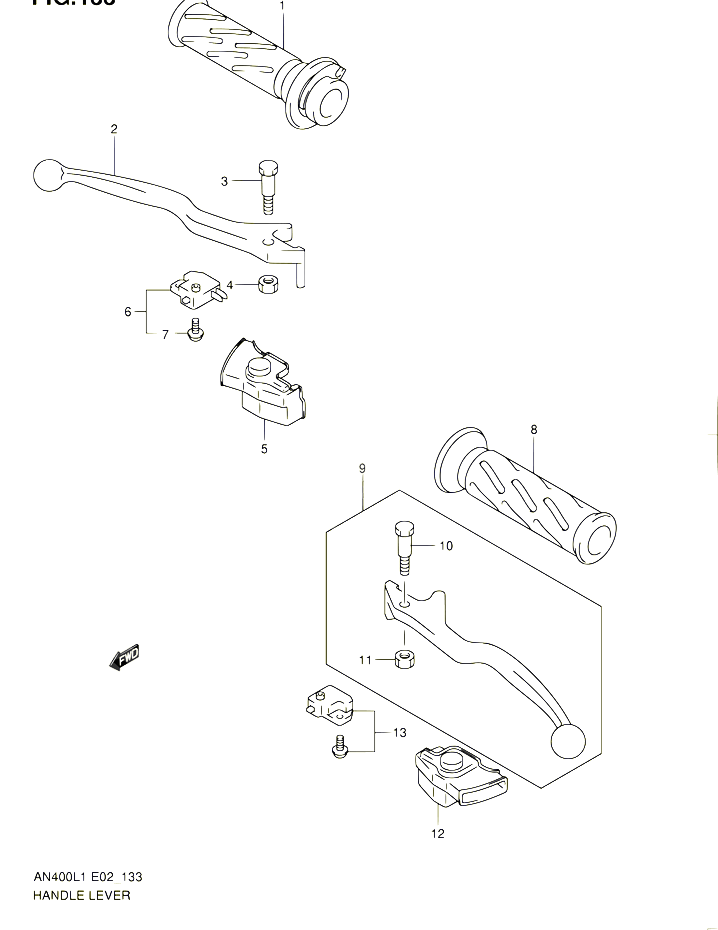 ENSEMBLE LEVIERS POIGNEES AN400AL1 E19 POUR SUZUKI BURGMAN 400 2011 POUR BURGMAN 400 AN400 L1 