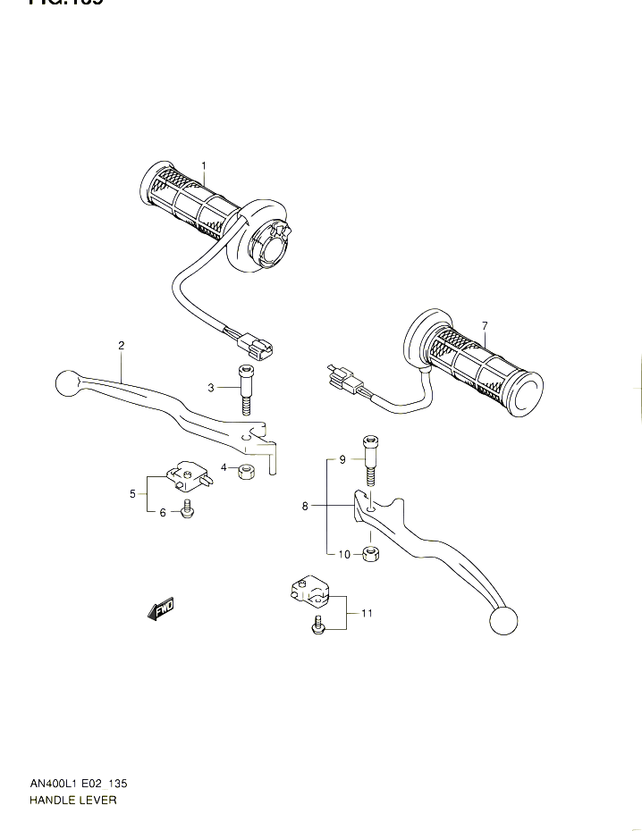 ENSEMBLE LEVIERS POIGNEES AN400ZAL1 E19 POUR SUZUKI BURGMAN 400 2011 POUR BURGMAN 400 AN400 L1 