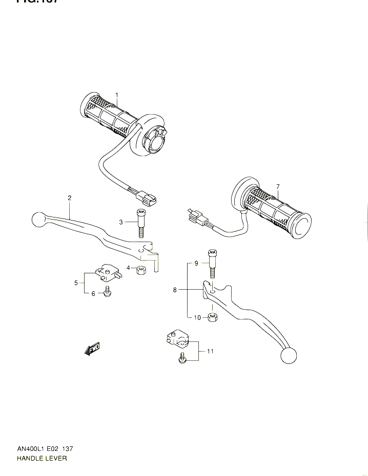 ENSEMBLE LEVIERS POIGNEES AN400ZAL1 E51 POUR SUZUKI BURGMAN 400 2011 POUR BURGMAN 400 AN400 L1 