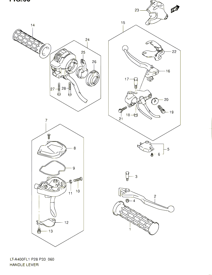 ENSEMBLE LEVIERS POIGNEES POUR SUZUKI KINGQUAD 400 2011 POUR SUZUKI KINGQUADLT A400F L1  LT A400FZ L1 