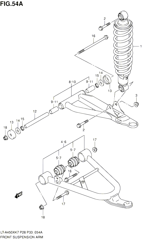 BRAS SUSPENSION AVANT MODEL K8  K9  L0 POUR SUZUKI KINGQUAD 450 2010 POUR SUZUKI KINGQUADLT A450X L0 