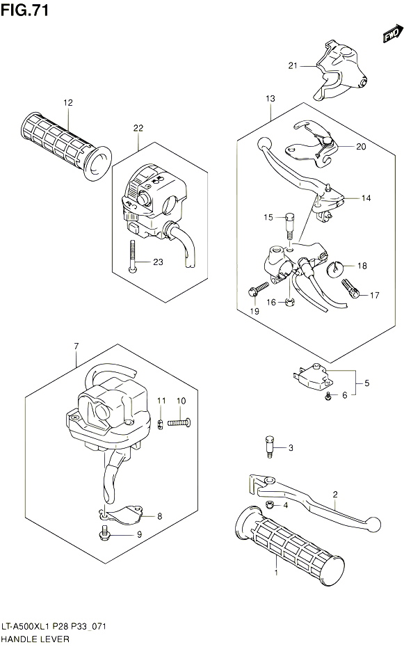 ENSEMBLE LEVIERS POIGNEES POUR SUZUKI KINGQUAD 500 2011 POUR SUZUKI KINGQUADLT A500X L1  LT A500XZ L1 