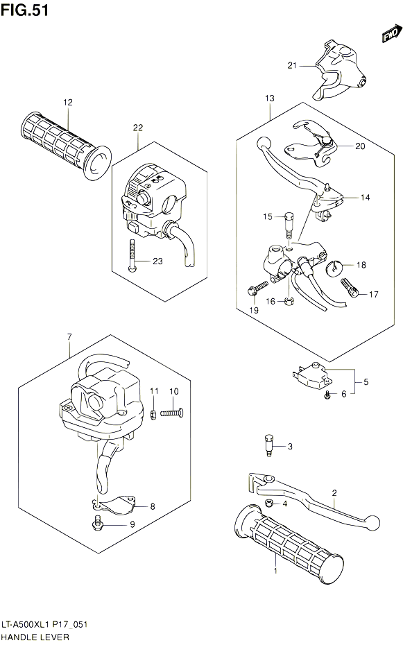 ENSEMBLE LEVIERS POIGNEES POUR SUZUKI KINGQUAD 500 2011 POUR SUZUKI KINGQUADLT A500X L1 