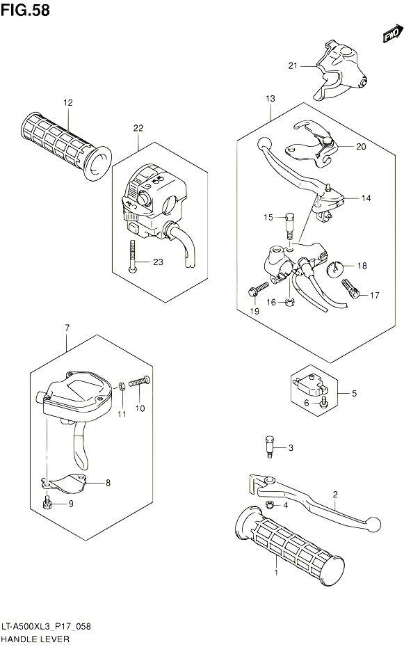 ENSEMBLE LEVIERS POIGNEES POUR SUZUKI KINGQUAD 500 2013 POUR SUZUKI KINGQUADLT A500X L3  LT A500XZ L3 