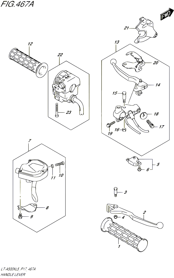 ENSEMBLE LEVIERS POIGNEES POUR SUZUKI KINGQUAD 500 2015 POUR SUZUKI KINGQUADLT A500X L5  LT A500XZ L5 