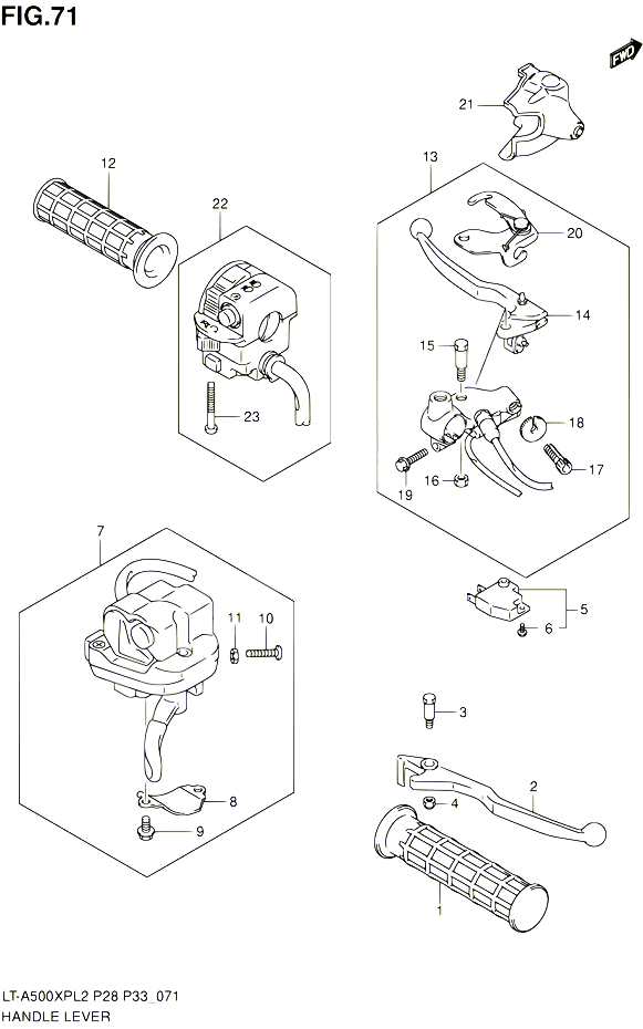 ENSEMBLE LEVIERS POIGNEES POUR SUZUKI KINGQUAD 500 2012 POUR SUZUKI KINGQUADLT A500XP L2  LT A500XPZ L2 