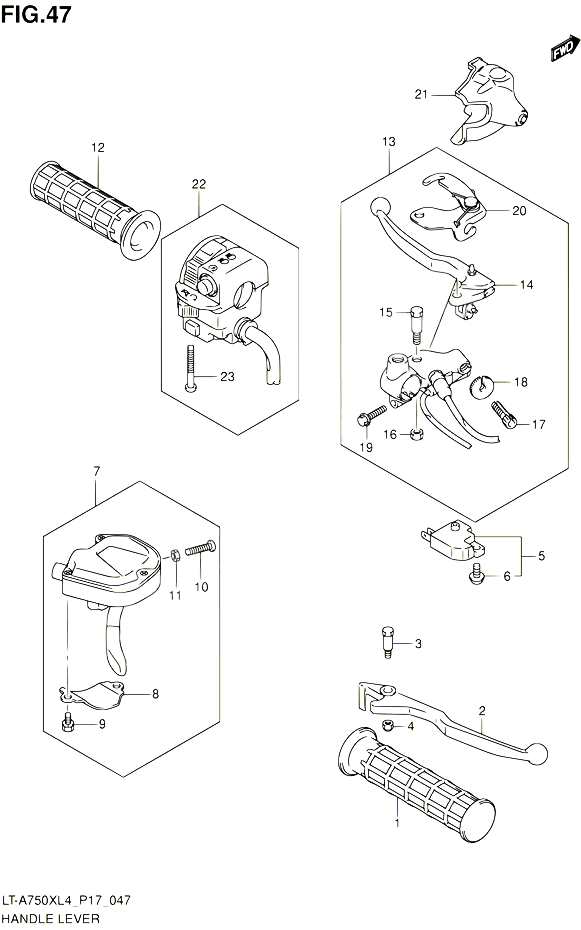 ENSEMBLE LEVIERS POIGNEES POUR SUZUKI KINGQUAD 750 2014 POUR SUZUKI KINGQUADLT A750X L4  LT A750XZ L4 