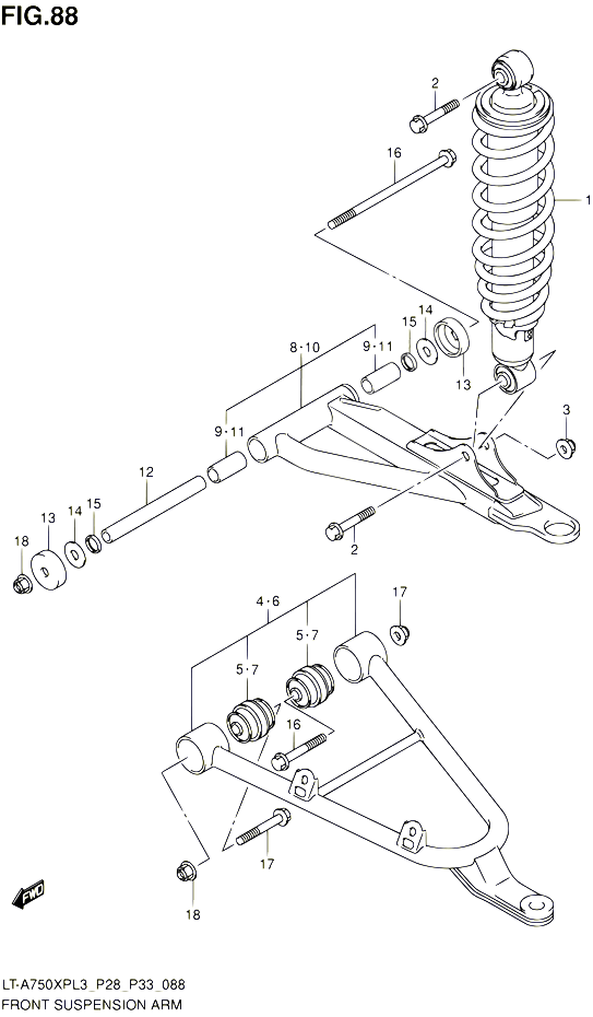 BRAS SUSPENSION AVANT POUR SUZUKI KINGQUAD 750 2013 POUR SUZUKI KINGQUADLT A750XP L3  LT A750XPZ L3 