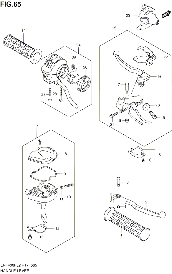 ENSEMBLE LEVIERS POIGNEES POUR SUZUKI KINGQUAD 400 2012 POUR SUZUKI KINGQUADLT F400F L2  LT F400FZ L2 