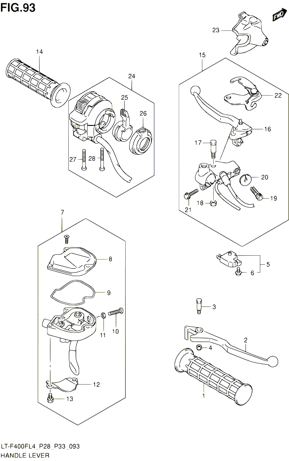 ENSEMBLE LEVIERS POIGNEES POUR SUZUKI KINGQUAD 400 2014 POUR KINGQUAD 400 2WD AUTOMATIQUE LT F400F L4  LT F400FZ L4 