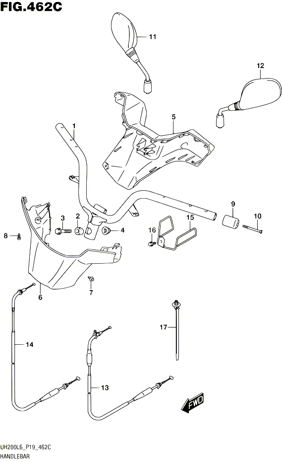 GUIDON UH200AL6 P04 POUR SUZUKI BURGMAN 200 2016 POUR SUZUKI BURGMANUH200A L6 