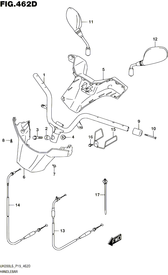 GUIDON UH200AL6 P19 POUR SUZUKI BURGMAN 200 2016 POUR SUZUKI BURGMANUH200A L6 