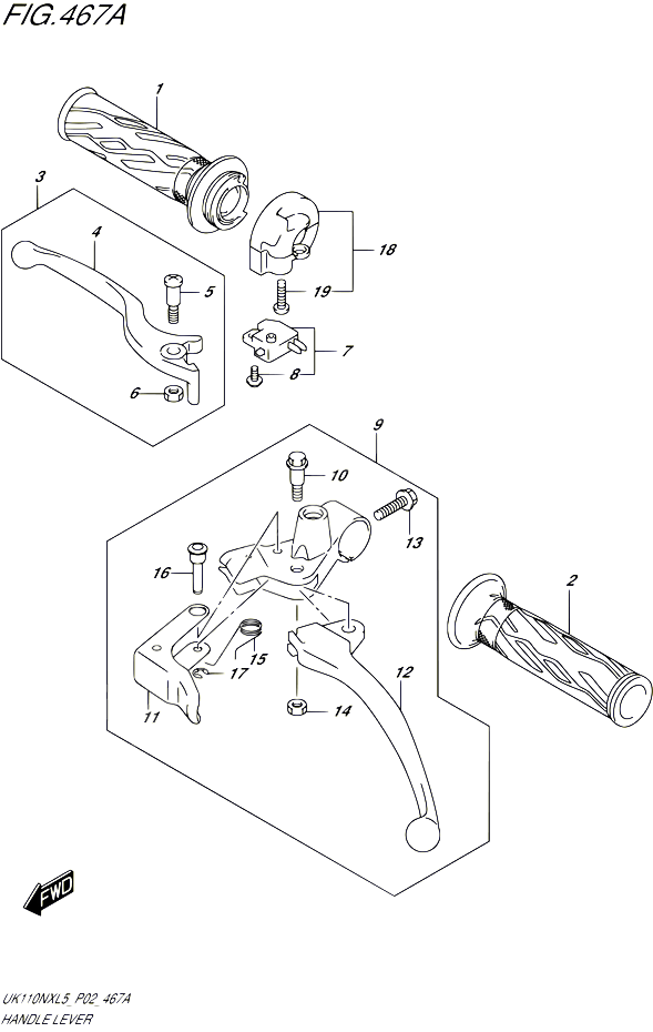 ENSEMBLE LEVIERS POIGNEES POUR SUZUKI ADDRESS 110 2015 POUR ADDRESS 110 SPECIAL EDITION UK110NX L5 