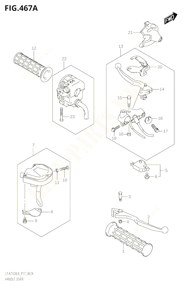 ENSEMBLE LEVIERS POIGNEES POUR SUZUKI KINGQUAD 750 2018 POUR KINGQUAD 750 AXI 4WD LT A750X L8 