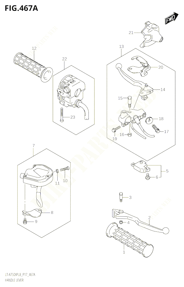 ENSEMBLE LEVIERS POIGNEES POUR SUZUKI KINGQUAD 750 2018 POUR KINGQUAD 750 AXI 4WD LT A750XP L8 