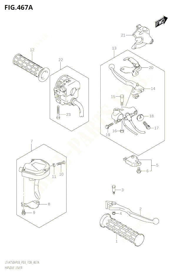 LEVIERS POIGNEES POUR SUZUKI KINGQUAD 750 2018 POUR KINGQUAD 750 AXI 4WD LT A750XPB L8 