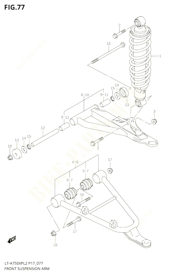 BRAS SUSPENSION AVANT POUR SUZUKI KINGQUAD 750 2012 POUR KINGQUAD 750 AXI 4WD LT A750XP L2  LT A750XPZ L2 