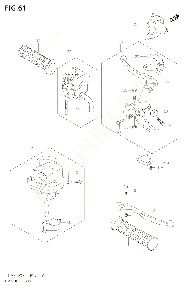 ENSEMBLE LEVIERS POIGNEES POUR SUZUKI KINGQUAD 750 2012 POUR KINGQUAD 750 AXI 4WD LT A750XP L2  LT A750XPZ L2 