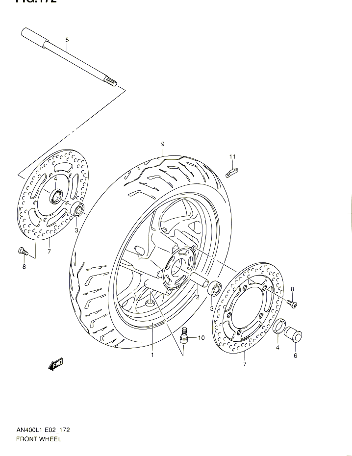 ROUE AVANT AN400L1 E19 POUR SUZUKI BURGMAN 400 2011 POUR BURGMAN 400 AN400 L1 