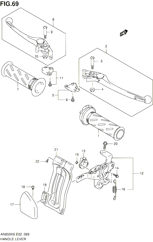 ENSEMBLE LEVIERS POIGNEES AN650K6  AK6  K7  AK7  K8  AK8 POUR SUZUKI BURGMAN 650 2007 POUR SUZUKI BURGMANAN650A K7 