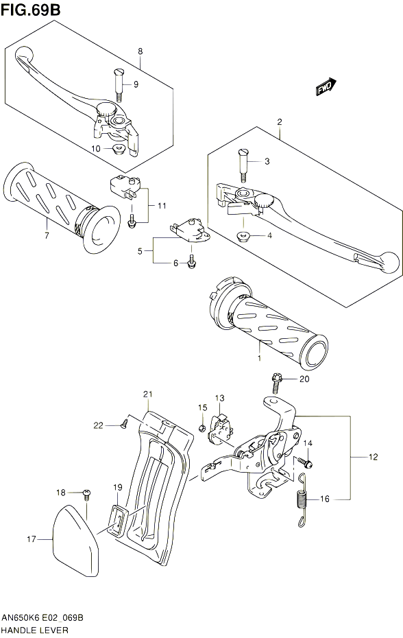 ENSEMBLE LEVIERS POIGNEES AN650K9  L0 E02E19E24 POUR SUZUKI BURGMAN 650 2007 POUR SUZUKI BURGMANAN650A K7 