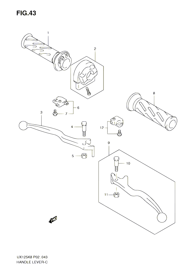 ENSEMBLE LEVIERS POIGNEES POUR SUZUKI SIXTEEN 125 2008 POUR SUZUKI SIXTEENUX125K8