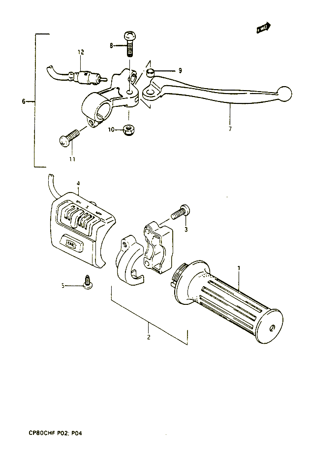 POIGNEE DROITE POUR SUZUKI CP 80 1985 POUR SUZUKI CPCP80CHF 