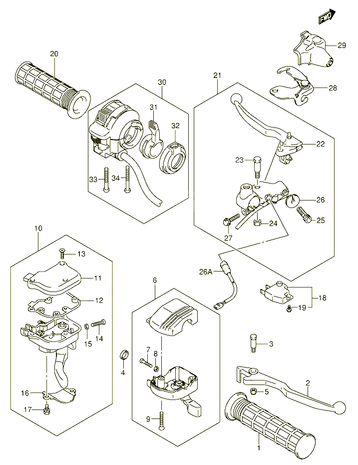 ENSEMBLE LEVIERS POIGNEES POUR SUZUKI EIGER 400 2007 POUR EIGER 400 4WD LT A400FK6