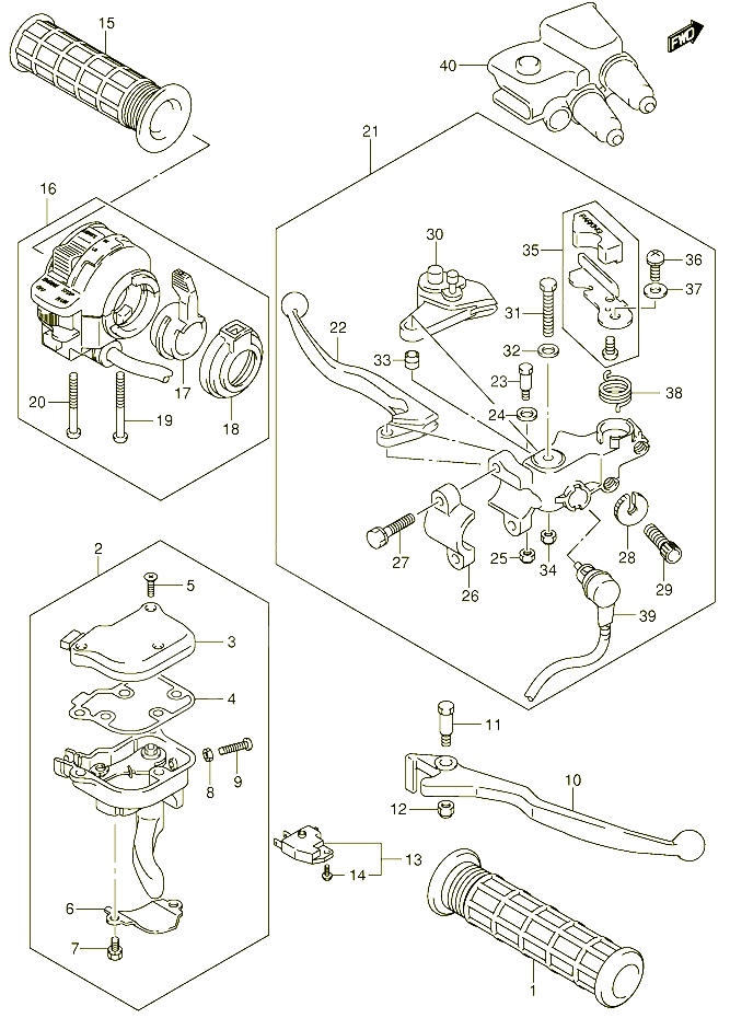 ENSEMBLE LEVIERS POIGNEES POUR SUZUKI QUADSPORT 400 2006 POUR QUADSPORT Z400 LT Z400K5