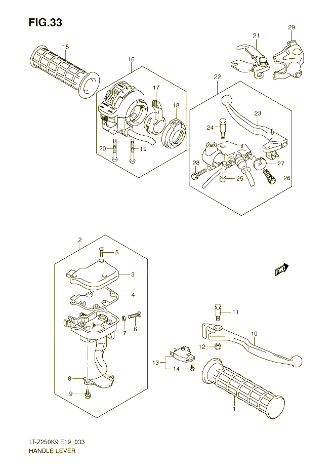 ENSEMBLE LEVIERS POIGNEES POUR SUZUKI QUADSPORT 250 2010 POUR SUZUKI QUADSPORTLT Z250K9