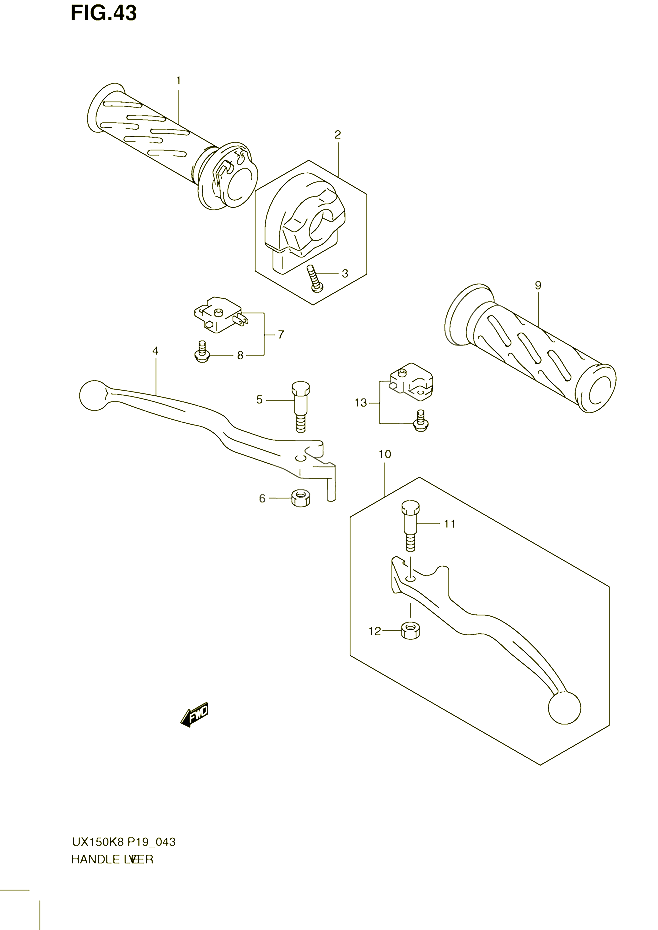 LEVIERS POIGNEES MODEL K8 POUR SUZUKI SIXTEEN 150 2010 POUR SUZUKI SIXTEENUX150K8 